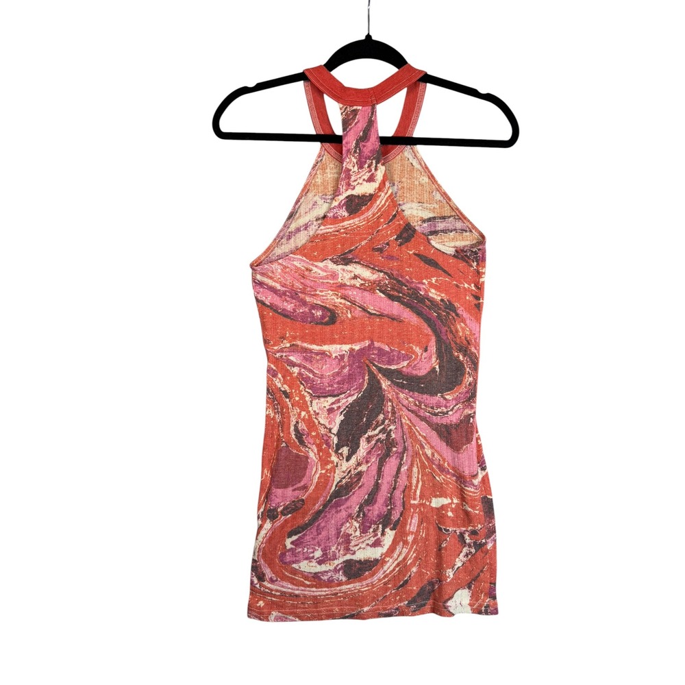 Free People Intimately Red Purple Marble Swirl Halter Top Racerback Ribbed M/L - Picture 6 of 6